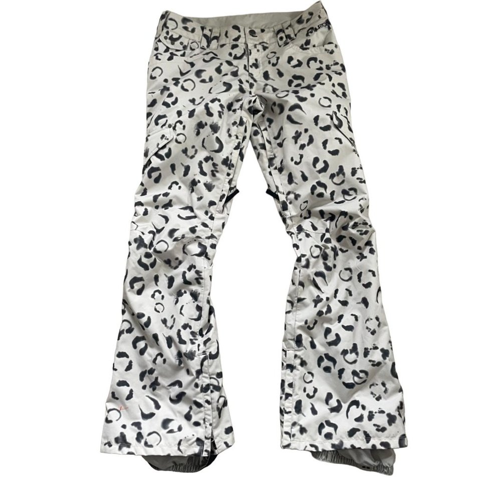 Burton Women's Snow Ski Pants Lined Animal Leopard Print White Black Size Large